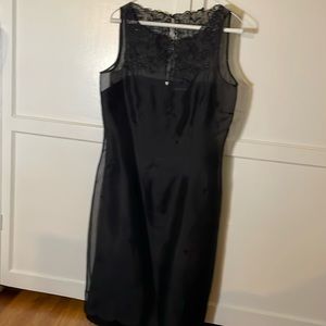 Ann Taylor black slip dress with sheer detailed overlay